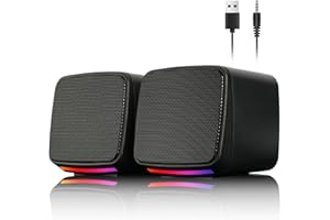 Vicloon Pequeños Altavoces para Ordenador, Mini Altavoces para PC o Laptop con Jack 3.5 mm, Alimentación USB, con Luces RGB de Colores, Altavoces Gaming para PC/Mac/Smartphone/Tablet
