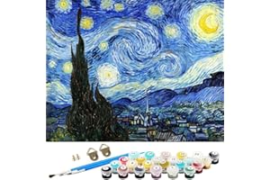 WOWDECOR Paint by Number Kits for Adults Beginners, DIY Number Painting The Starry Night by Van Gogh 40x50cm Famous Paintings Wall Art Decor (Starry Sky, No Frame)