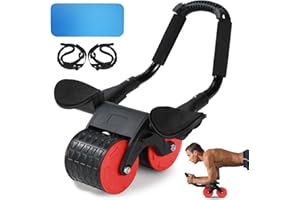 NATNAV 4 in 1 Ruota per Addominali di Rimbalzo Automatico per Allenamento Addominale,con Fascia Fitness, Tappetino per Ginocchiere, Doppie Ruote Più Stabile per Uomini e Donne