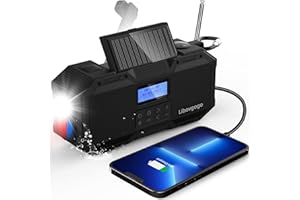 Libovgogo DF-588D Tragbares DAB+ UKW Radio mit wasserdichtem Bluetooth-Lautsprecher, Kurbelradio mit Handyladefunktion Solar, 4000mAh Powerbank, Taschenlampe, Stroboskoplicht, Leselicht,Wecker