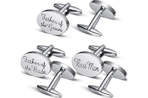 Faccito 3 Pairs Silver Oval Men's Wedding Title Cufflinks Man Father of the Groom Father of the Bride Cufflinks Cuff Links Wedding Cufflinks for Men