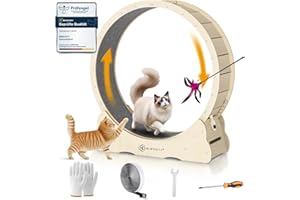 MIWOOYY Rueda para Gato Grande 100cm - Rueda Ejercicios de Gatos de Madera Maciza Natural de Interior, Cinta de Correr de Seguridad para Gato con Cerradura y Diseño de Brecha Minimizada