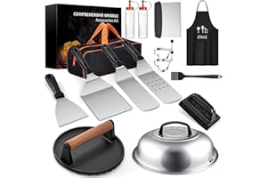 EHIOG 16 Pièces Ustensiles Barbecue Acier Inoxydable, Kit Barbecue, avec Bouteilles à Brosse Turner et Sac de Transport, idée pour Les grillades en Plein air, Le teppanyaki et Le Camping