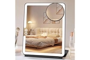 ‎FUNTOUCH FUNTOUCH USB Wiederaufladbarer Kosmetikspiegel mit Beleuchtung, 1X 10X Spiegel Vergrößerung Reisespiegel mit Licht, 3 Farben Winstellbarer Led Schminkspiegel, Make up Spiegel für Reisen (Schwarz)