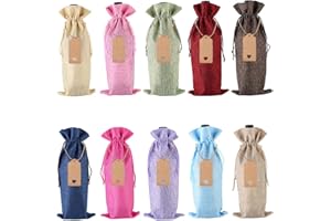 Bssowe 10 Stück Wein-Geschenktüten, Wein Geschenkbeutel, Weinbeutel Kordelzug, Weinflasche Geschenktüte, Jute Wein Taschen, mit Kordelzug Etiketten, für Weihnachten, Hochzeit, Geburtstag, Party
