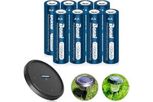 BONAI 8-Pack Solar Light Batteries - 1100mAh AA Rechargeable Batteries for Garden Lights, String Lights, Christmas Lights, and More