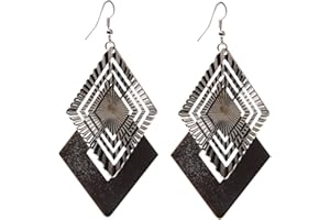 GENERIC Femmes Boucle D'Oreille Géométriques Multi-niveaux Creux Tous Dépoli Pendentif - Noir, XL