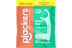 Plackers Micro Mint Lot de 150 fils dentaires, saveur menthe fraîche, cure-dents pliables, super tuffloss, rangement facile avec fermeture éclair