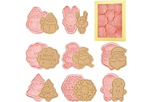 AMDZGLB 8 cortadores de galletas navideñas de plástico, juego de cortadores de galletas navideñas, cortador de galletas 3D para pasteles, fondant, Feliz Navidad