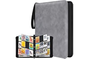 WISYOK Duży Album na Karty Kolekcjonerskie, Pokemon, 900 Kart z 50 Stronami, Segregator z Wodoodpornego Zamszu, Przenośny Segregator na Karty Kolekcjonerskie na Karty Piłkarskie, Fotokardy (Szary)