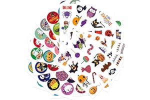 BROMMAT Pegatinas de Halloween para niños, 16 hojas de pegatinas de Halloween, calcomanías perfectas para manualidades, álbumes de recortes, pegatinas de sellado de Halloween, etiquetas adhesivas fantasma
