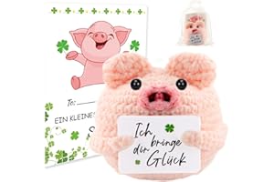 TOGETDREAM Pocket Hug Glücksschweinchen, Strickwolle Schwein Puppe mit Energiekarte Aufmunterung Geschenke Glücksbringer Prüfung Geschenk Positive Geschenke für Frauen/Freundin/Freunde/Kollegen/Erwachsene/Kinder