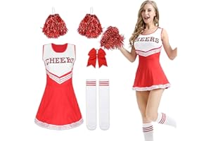 Suffolly Costume da cheerleader per donna,Vestito Cheerleader Costume con Pon Pon Cheerleader,Uniforme da cheerleader,Costume di carnevale di Halloween per adulti per feste cosplay per ragazze