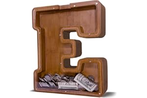 JOOMLAFLY Wooden Letter Piggy Bank for Kids Larger Alphabet Letter Bank for Boys Initial Coin Bank Personalized Piggy Bank Wood Money Save Box for Birthday and Festival- 12" E Piggy Bank