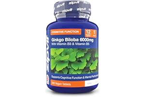 Zipvit Ginkgo Biloba 6000mg with Vitamins B3 & B5, 360 Vegan Tablets, Supports Memory, Focus, Brain Health & Cognitive Wellness, Standardised 50:1 Leaf Extract, 12 Months Supply.