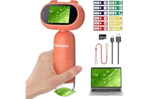 FUNYKICH Microscope for Kids with 32GB Memory Card & 12 Microslide, 2 Inch IPS Screen 1000X Handheld HD Digital Microscopes, PC Compatible, Science Edu Fun Birthday Gifts Toys for Children Students