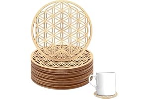 Hugwish Set de 12 Fleur de Vie en Bois pour la méditation (10 X 10 cm), Dessous de Verre en Bois de première Bouleau, déco Fleur de Vie, Arbre de Vie (12)