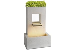 blumfeldt Bloomingstone - Fontaine ornementale de Jardin, avec jardinière, Intérieur et extérieur, Câble de 10 m, Circuit d'eau fermé, LED, Pompe: 12W / 800l / h, Zinc - Blanc