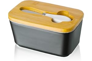 Beurrier en Porcelaine, Candiicap Boîte à Beurre avec Couvercle et Couteau à Beurre, Conteneur de Beurre avec Bague d'Étanchéité en Silicone pour Tous les Types de Beurre (Noir Mat)