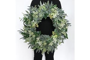 CHAMPRACER Künstliche Eukalyptus Kränze für Haustür 55 cm Sommerkranz Große Grüne Blattkränze Türkranz mit Beeren für Wände Fenster Veranda Bauernhaus Terrasse Partydekoration