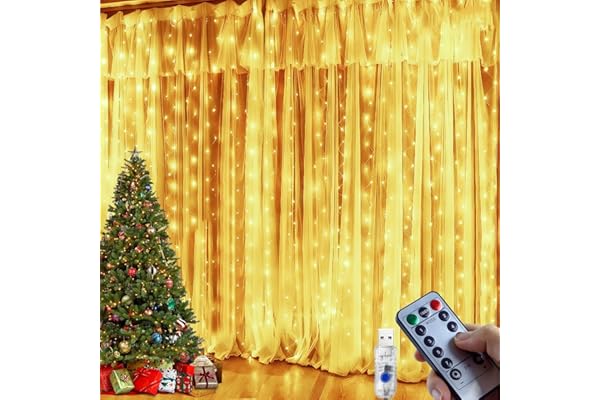 Cortina Luces Navidad Interior, 300LED Cortina de Luces Navidad Exterior USB, 8 Modos 10 Brightness Con Control Remoto Luz navidad Cortinas Led Ventana para Fiestas, Dormitorio, JardíN, Interior