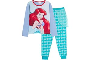 Disney Pigiama da bambina con la Sirenetta Ariel, da principessa, a lunghezza intera, con pantaloni glitterati