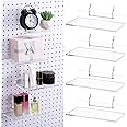 4 Set Pegboard Shelf Clear Acrylic Shelf with Metal Hooks Peg Board Organizer Accessories Storage Shelf for Pegboard Display Wall Craft Room Home Garage Nursery Kitchen Workbench (L Shape,8 x 4 Inch)