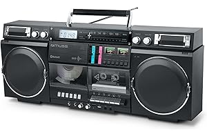 MUSE M-380 GB Retro Boombox mit Bluetooth, CD, Kassette, FM-Radio & USB | 80W Musiksystem mit AUX, SD-Kartenslot, Kopfhörer & Mikrofonanschluss – Vintage Stereoanlage im 80er Design