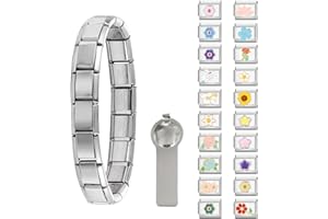 Paffartt Italian Charms Bracelet Sets for Man Woman Removable Classic Stainless Steel 9mm Module Links with Opening Tools Hand Painted for DIY Fashionable Jewelry Gifts