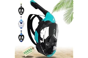 Khroom Máscara de esnórquel para adultos y niños de DEKRA con certificado de seguridad de CO2, máscara completa Seaview X, máscara de buceo, equipo de snorkel, alternativa (L/XL, turquesa)