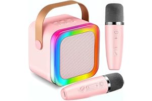SECULEAD Karaoke Machine for Kids Teen Adults, Mini Karaoke Machine with 2 Wireless Microphones and LED Lights Toys for Christmas Birthday Party, Home, Gifts for 3-12+ Year Old Girls Boys