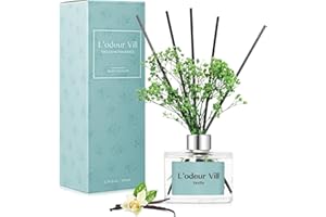 L'odeur Vill 200ml Difusor de con Flores secas/Vainilla /Ambientadores de Hogar, con 6 palos difusores de Ambientador Varillas/difusor de Aromas/para Decoración de Baños y Estanterías.