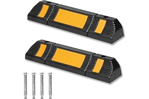 Froadp Butoirs de Parking Set, Butée de Roues avec Jaune Bandes Réfléchissantes, Cales de Garage Aide au Stationnement en Caoutchouc, Marquage de Arrêtez pour Garage Remorque Couverts (1 Paire)