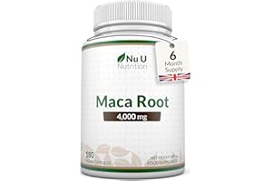 Maca Root Capsules 4000mg - 180 Vegan Capsules - 6 Month Supply - High Strength Peruvian Maca Root for Men & Women - Made in The UK - Nu U Nutrition