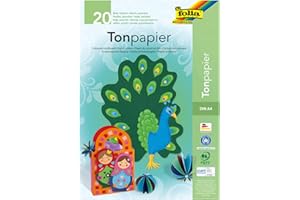 ‎FOLIA folia 600 - Block mit Tonpapier, 130 g/m², DIN A4, 20 Blatt, sortiert in 10 Farben, ideale Grundlage für vielfältige Bastelarbeiten wie Fensterbilder, Scrapbooking, Kartengestaltung