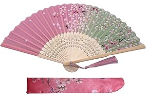 Kibon Éventails pliants, éventails en bambou avec pampille pour cadeaux d'anniversaire, danse, cosplay, fête de mariage, décoration