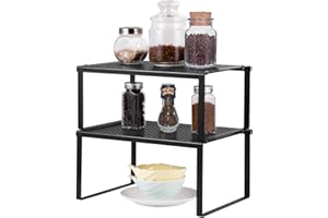 Nandae Küchenregal Arbeitsplatte Organizer, Gewürzregale Stehend, Metall Stapelbarer Ausziehen Regal, Regaleinsatz für Küchenschrank Geeignet für Zuhause & Küche (Schwarz)