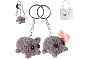 shallyong Brelok Chomik Meme, 2 szt. Brelok Chomik Smutny, Sad Hamster, Śliczny Brelok Śliczny Chomik Pluszowa Różowa Kokarda Meme, Ręcznie pleciony Ornament Chomika, Szary, 01