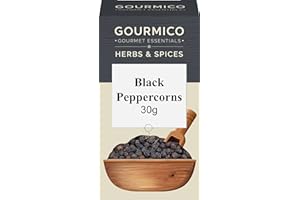 GOURMICO Whole Black Peppercorns, An Ideal Seasoning for Meats, Fish and Vegetables or Paired with Salad Dressing and Soups, Suitable for Vegetarians and Vegans, 30 g Pack