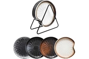 BigNoseDeer 4 Pack Ceramic Spoon Rest with Metal Holder, 5.3 Inch Kitchen Spoon Rest for Stove Top, Spoon Holder for Kitchen Counter, Kitchen Decor House Warming Gifts