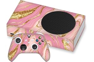 Head Case Designs Pink and Gold Marble Vinyl Sticker Gaming Skin Decal Cover Compatible With Xbox Series S Console and Controller Bundle