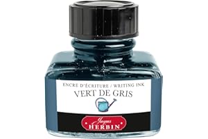 Jacques Herbin 13007T - One 30 ml bottle of ink for fountain pens and rollerballs, Vert de gris/ grey Green colour - Made in France - Calligraphy, Writing