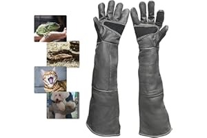 FIPASEN Anti-Morsure Gants de Manutention pour Animal, 60cm Gants de Travail en Cuir pour Le Soudage, Le Jardinage ou la Manipulation de Chat/Chien/Serpent/Lézard/Faucon/Reptile (Couleur Profonde)
