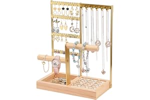 Caluself Présentoir à bijoux porte-chaîne, arbre à bijoux à 4 niveaux, support pour montre et boucles d'oreilles, rangement pour bagues, boucles d'oreilles, bracelets, montres et accessoires