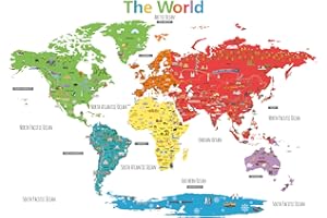 DECOWALL DLT-1902N Mappa del mondo Punto di riferimento Landmark World Map Adesivi da Parete Decorazioni Stickers Murali Soggiorno Asilo Nido Camera Letto per Bambini decalcomanie
