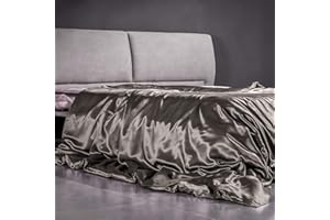‎THXSILK THXSILK Seide Bettbezug, Seide Tröster Cover, 100% 22 Momme Bestnote Maulbeerseide Bettwäsche - DunkelGrau 135x200cm