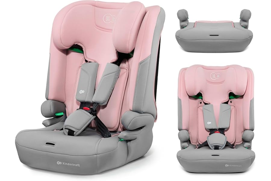Kinderkraft I-COMFY, Baby Car Seat, Adjustable (76-150 cm), Adjustable Backrest, 5-Point Safety Belt, EASY GROW SYSTEM, Easy Installation, Pink