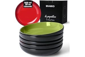 MIAMIO - Djupa Tallrikar 6 x 900 ml, Stengods - Le Papillon (Flerfärgad) | Djupa stengodstallrikar för soppa och pasta - tål mikrovågsugn och diskmaskin