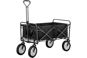 Merax Carro plegable de mano con asas ajustables, carrito de jardín con soporte para bebidas, carrito de pícnic, rotación de 360° de la rueda delantera, carga máxima 100 kg (negro)