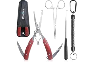 Realure 3 Pcs Portable Fishing Pliers Set with Lanyard, Include Curved Fishing Forceps, Disgorger Fishing, Multi Pliers Tool for Hook Remover, Split Ring, Fishing Gift for Men